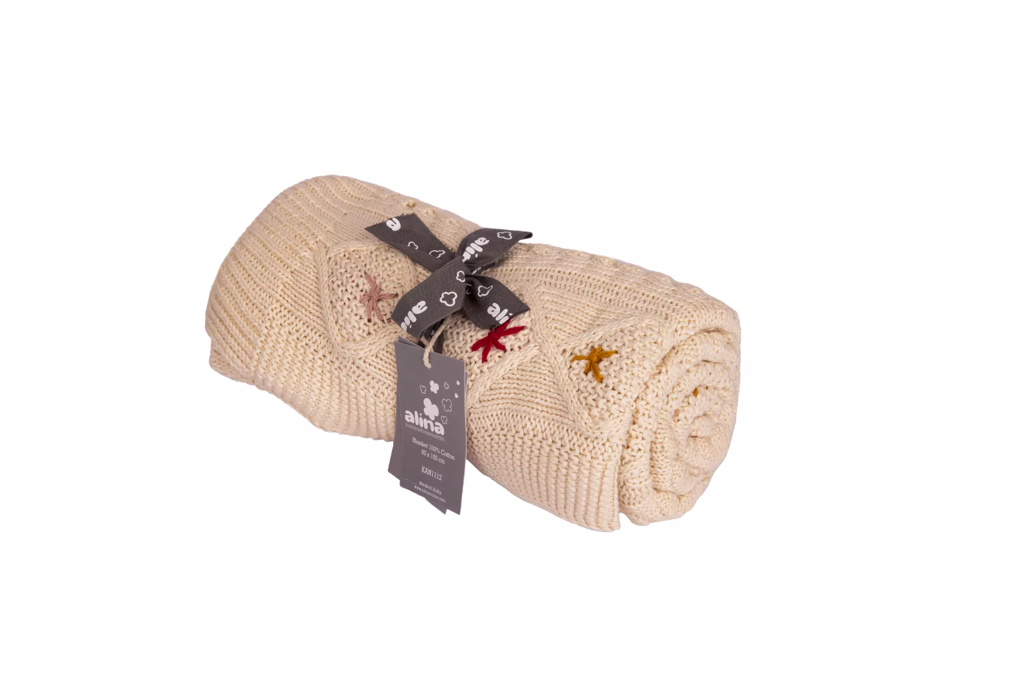 Alina 100% COTTON KNITTED  DIAMOND CABLE NATURAL