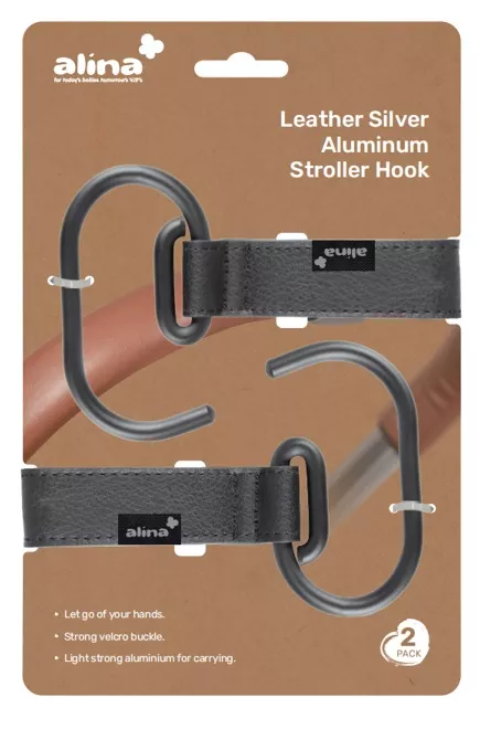 Alina Leather Black Aluminum Stroller Hook - 2 pcs