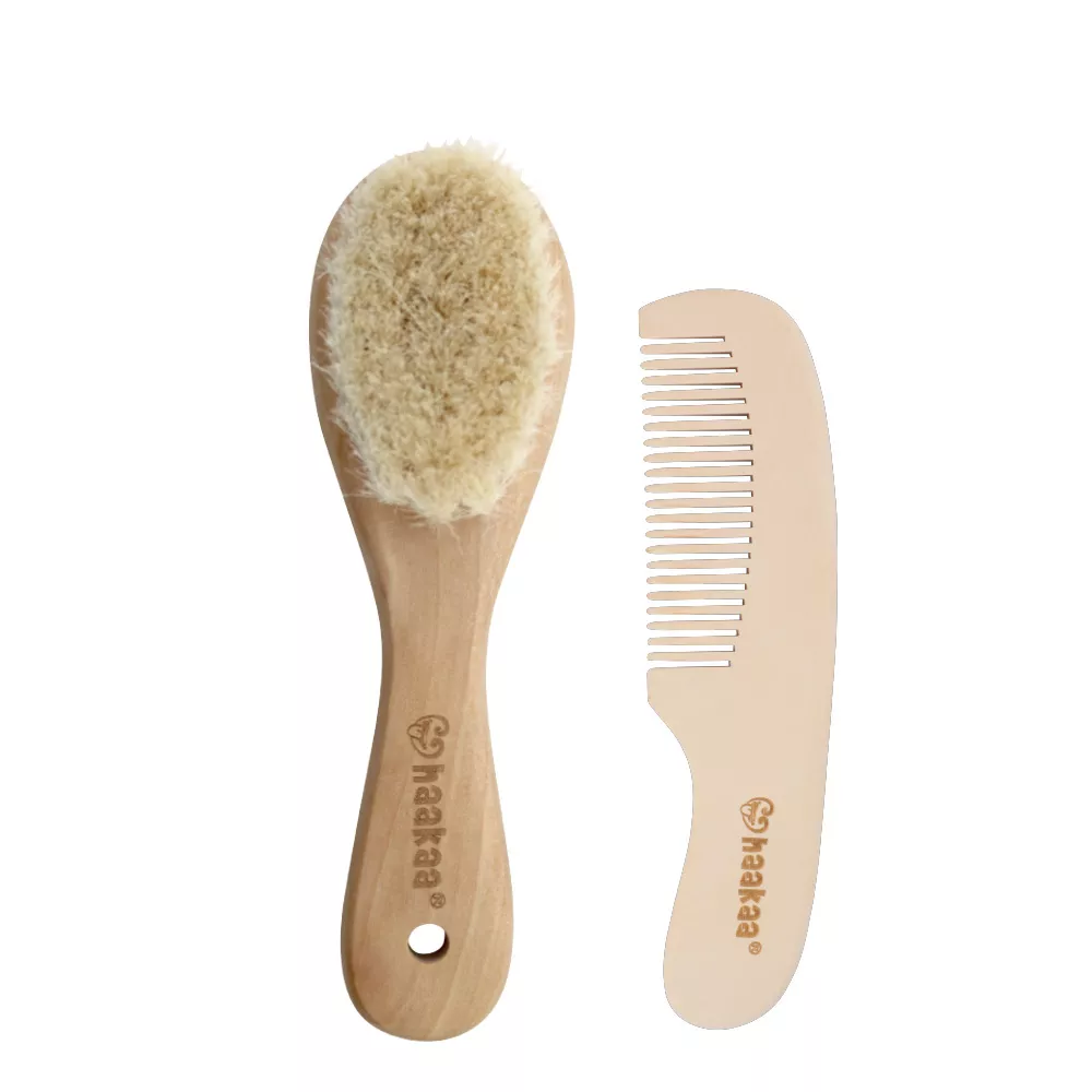 Haakaa Goats Wool Wooden Baby Brush & Comb Set